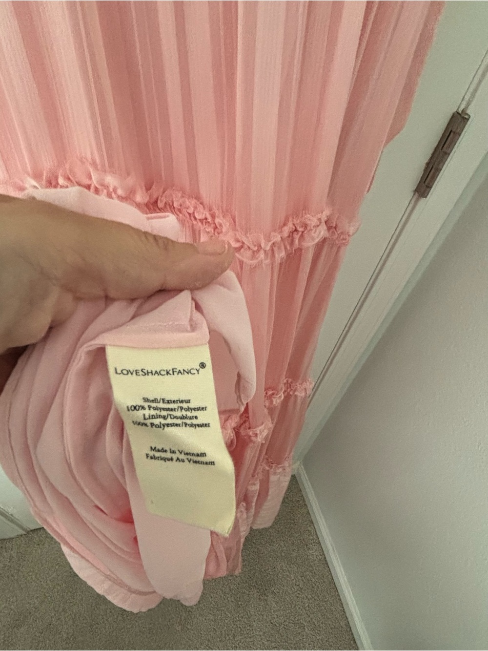 Loveshackfancy Burrows Pink Maxi Dress Fringe Ruffle Layered Tie Shoulder 12 - Picture 9 of 9